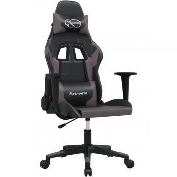 Silla gaming vidaXL cuero sintético negro y gris, diseño ergonómico, reposabrazos ajustables, base de metal resistente, ruedas giratorias de 360 grados, altura regulable