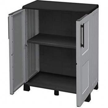 Armario de mediana altura en polipropileno, material reciclable y ecológico sostenible, está equipado con bisagras de acero, estante ajustable y los pies, dimensiones L 680 x P370 x H 900 mm.