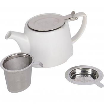 Tetera Ovalada London Pottery Company 43220 con infusor para té suelto, gres satén blanco, capacidad de 3 tazas