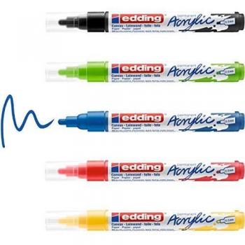 Edding 5100 Acrylic Marker Set, Bullet Tip, 2-3mm Line Width, Assorted Basic Colors, Pack of 5