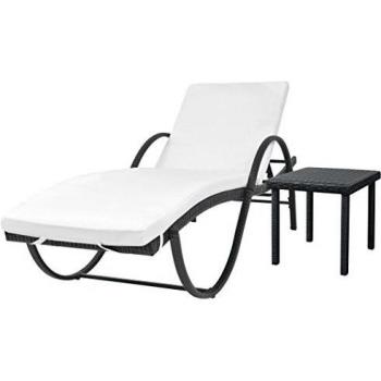 Day and Night Garden Lounger with Cushion and Black Synthetic Rattan Table