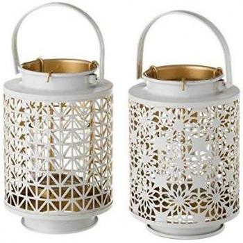 UNIMASA PORTAVELAS Metal/Cristal Blanco-Oro 12 X 18 CM