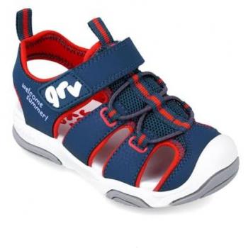 Sandalias Cerradas para Niños Garvalín con Cierre de Cordón y Adherente - Azul Marino y Rojo, Talla 30