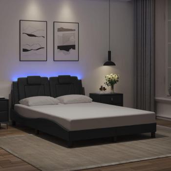 Cama solar con luces LED Negro 140x200 cm en cuero sintético