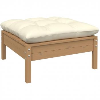 Reposapiés de jardín con cojín crema de madera maciza de pino