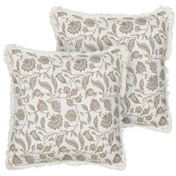 Conjunto de 2 cojines de algodón decorativos hechos a mano estampado floral cuadrado funda extraíble 45 x 45 cm blanco y gris Livistona