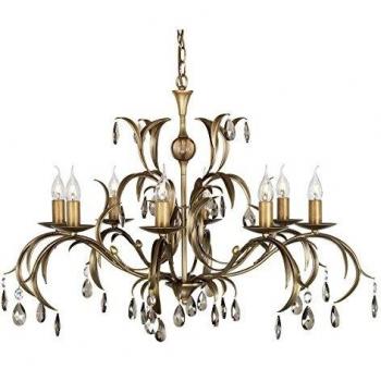 Lámpara Colgante Clásica Lily de 8 Luces en Bronce Metálico con Diseño de Hojas Florales