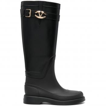 Valentino Garavani Women's Leather And Rubber Vlogo Boots in Black | Size 39 | 5W2S0JH7HEX0NO