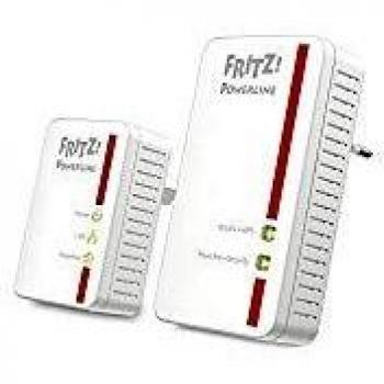 AVM FRITZ!Powerline 540E WLAN Set International - Adaptador/extensor de red por línea eléctrica, PLC, HomePlug AV2, IEEE P1901, 500 Mbps, punto de acceso Wi-Fi N integrado, Mesh, 2 puertos LAN