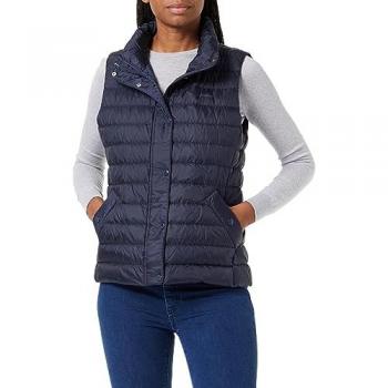 Chaleco de abrigo acolchado ligero para mujer Gant, color azul noche, XL, con bolsillos ribeteados y fabricado en poliéster reciclado