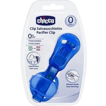 Chicco - Clip portachupete con protegechupetes integrado, color azul