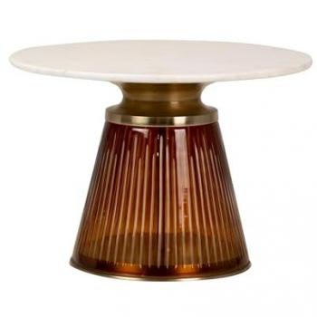 Mesa Auxiliar Tirawa de Cristal y Mármol Marrón, 61x61x45 cm - Elegante y Resistente