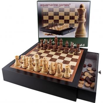 Ajedrez y Damas en Mueble de Madera con Cajones Aquamarine Games FD11555 Lacado en Negro