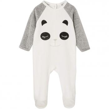 VERTBAUDET Pijama de terciopelo para bebé, con automáticos detrás BLANCO CLARO LISO CON MOTIVOS 18M - 81CM