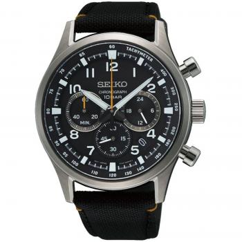 Seiko Neo Sports Men's Chronograph Watch with Black Dial and Nylon Strap, Model SSB449P1