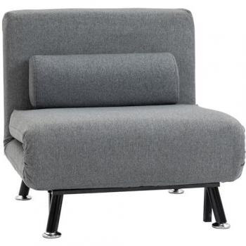 Sillón Plegable para Dormir con Respaldo Regulable, Sofá Cama Tapizado en Lino Gris Oscuro, 75 x 70 x 75 cm