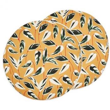 Conjunto de 2 cojines de jardín redondos ⌀ 40 cm en poliéster multicolor con motivo de hojas diseño moderno