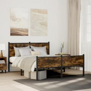 Cama con cabecero y pie de cama metal roble ahumado 137x190 cm