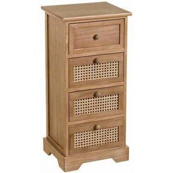 Cajonera marrón de Madera y Mimbre con 4 cajones Vintage de 35x29x75 cm - LOLAhome