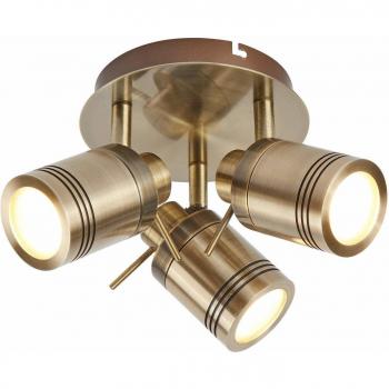 Plafón de baño Samson Metal Latón envejecido 3 bombillas 16cm, Luz de techo contemporánea Acero Latón Vidrio 3 Luces Gu10