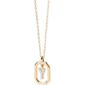 Collar Pdpaola de Plata con Letra Y y Circonitas Blancas para Mujer