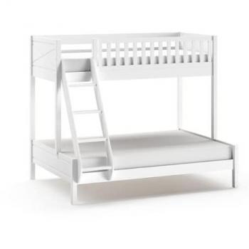 Litera Scott de Vipack, cama doble 140x200 cm y individual 90x200 cm, con somier y escalera, madera de pino blanca