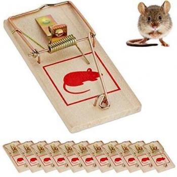 Trampas de Ratones Reutilizables Relaxdays - Set de 12, Ecológicas, de Madera y Metal, Sin Tóxicos