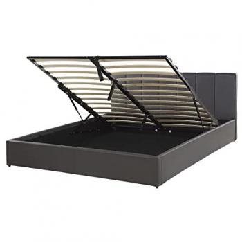 Cama Matrimonial con Somier y Almacenaje de Piel Sintética Gris Oscuro 160 x 200 cm Dreux