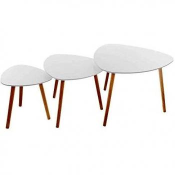 Set de 3 mesas de centro 'Mileo' blancas con dimensiones de 34x35 cm, 47x40 cm y 60x45 cm