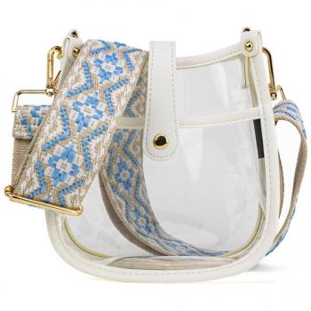 Compact Clear Courier Bag - White / Tan/Silver Stripe