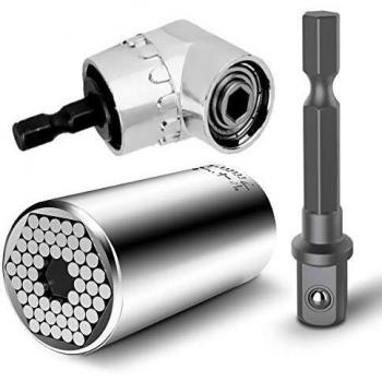 Newder 3Pcs Universal Llave de Vaso 7 a 19 mm Pequeño Multifuncional con Adaptador, 105 °Extensión ángulo de 1/4 de pulgada Broca de ángulo recto