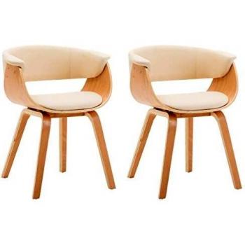 Sillas de comedor 2 uds madera curvada y cuero sintético crema