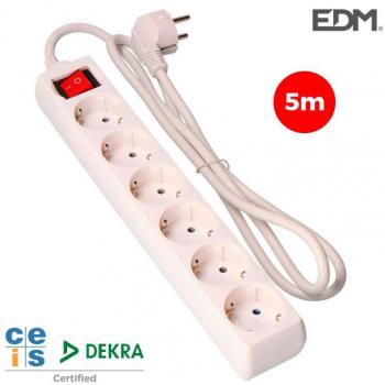 Regleta Enchufes 6 Tomas con Interruptor EDM Schuko (5 m)
