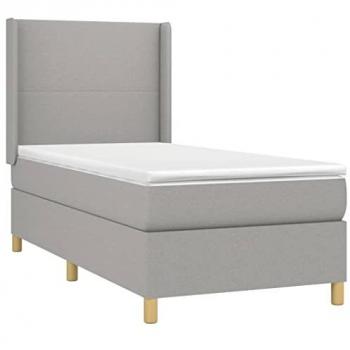 Cama box spring con colchón y luces LED, tela gris claro, 90x190 cm