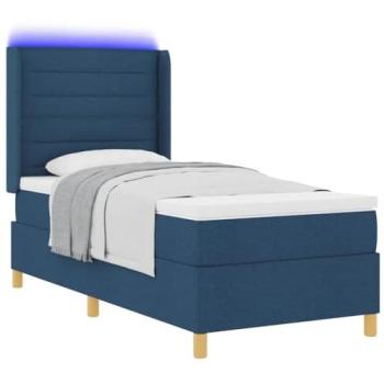 Cama tipo box spring con colchón y tiras LED azul 100 x 200 cm tela