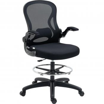 Vinsetto Silla de Escritorio Giratoria con Soporte Lumbar, Reposapiés Ajustable y Reposabrazos Abatibles, Altura Ajustable 102-122 cm, Respaldo Medio, C