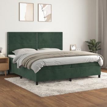 Cama box spring suave con colchón terciopelo verde oscuro 200x200 cm