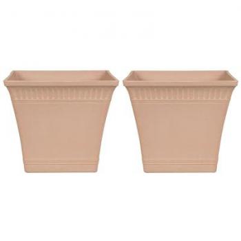 Conjunto de 2 macetas cuadradas de mezcla de piedra rosa melocotón 41 x 41 cm para exterior resistentes a todo tipo de clima