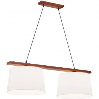 Lámpara colgante Lamkur Aida Sweden, 2 luces, roble nogal, con pantalla de tela y casquillos E27