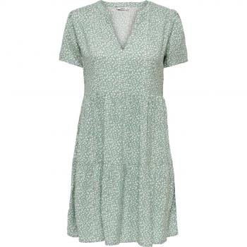 ONLY ONLZALLY Life S/S THEA Dress NOOS, Short dress, Color: Chinois Green with White Leafs, Size: L