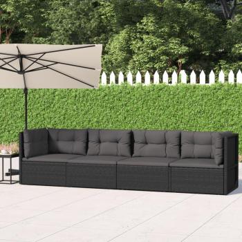 4 Piece Black Poly Rattan Garden Lounge Set with Cushions