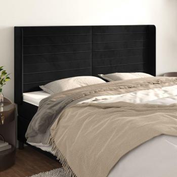 Cabecero de Orejas Negro en Terciopelo 203x16x118/128 cm