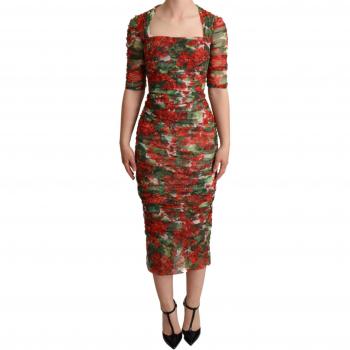 Dolce & Gabbana Red Floral Print Tulle Sheath Midi Dress - IT38 | S