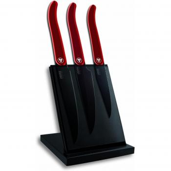 Laguiole Evolution 448 250 - Cuchillos para cocina con mango de acero inoxidable, 20 x 15 x 30 cm, color rojo, 3 unidades, incluye tacoma magnética