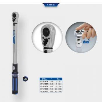 Llave dinamométrica de 1/2 con cabezal de carraca reversible, rango de torque de 20 - 200 Nm, modelo BT141909
