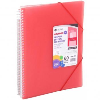Carpeta con Fundas Archivex Star A4, 20 Fundas, Espiral, Color Rojo, Referencia Carchivo 53022053