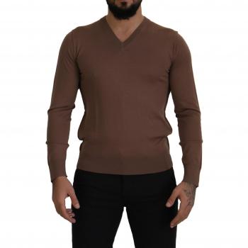 Dolce & Gabbana Brown Wool V-neck Pullover Sweater - IT39 | S, Male, Size: M