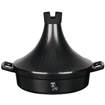 Tajín Marroquí Berlinger Haus de Hierro Fundido 28 cm, Inducción, Antiadherente Mármol, Tapa Cónica Cerámica, Apto para Gas y Horno, Negro