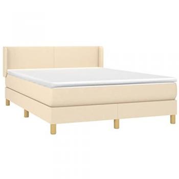 Cama Box Spring con Colchón de Tela Color Crema 140x190 cm