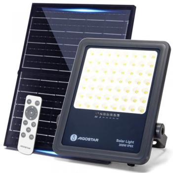 Foco Proyector LED Solar Aigostar 50W con Control Remoto, 500LM, Luz Blanca Fría 6500K, IP65 Impermeable para Jardín y Exteriores, Cable de 2M  F